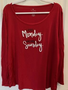 Less Monday More Sunday Long-Sleeve Top Red Sunday Brand NWT